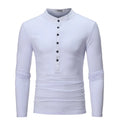 Slim-fit long-sleeve casual T-shirt for young men in solid colour, no collar