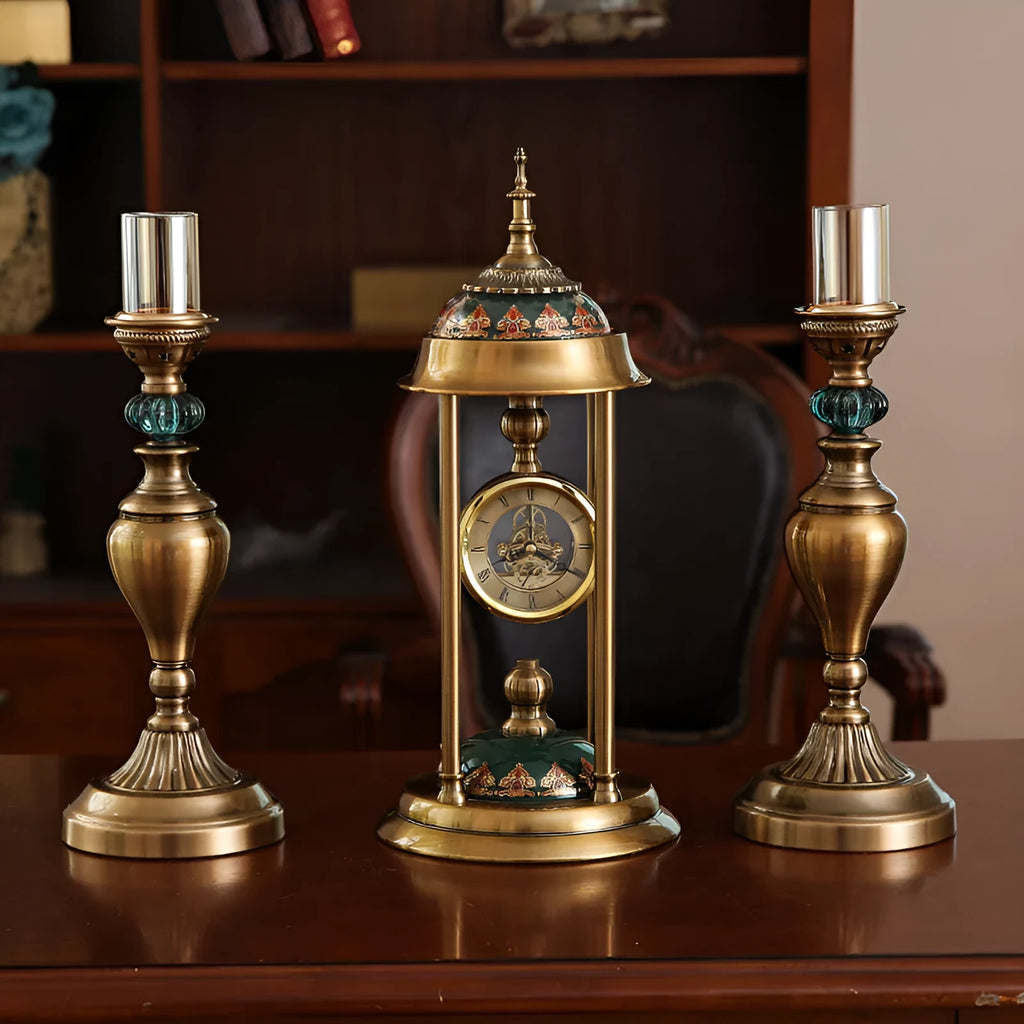 Rectangular Nordic pendulum clock with metal case, glass mirror, LCD and pointer displays