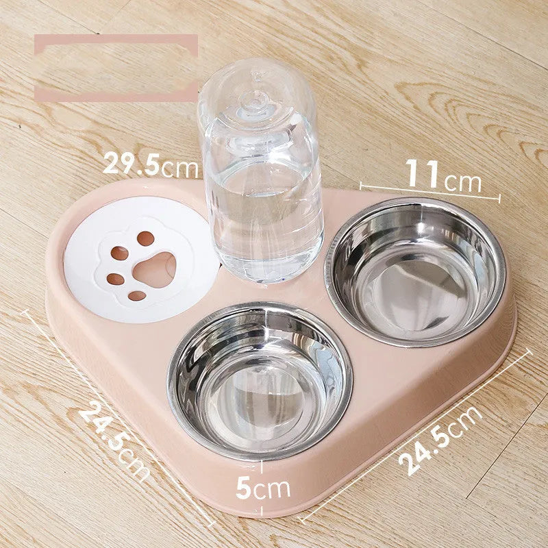 HOOPET automatic water refilling triple dog bowl set with stainless steel insert in dark blue large size