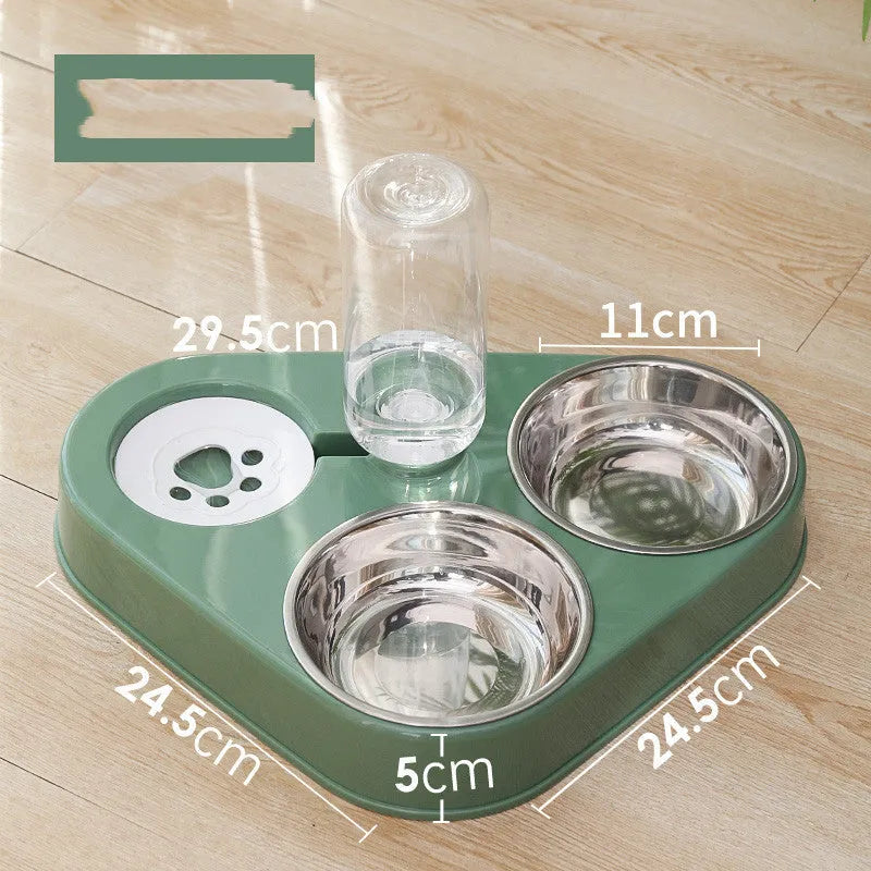 HOOPET automatic water refilling triple dog bowl set with stainless steel insert in dark blue large size