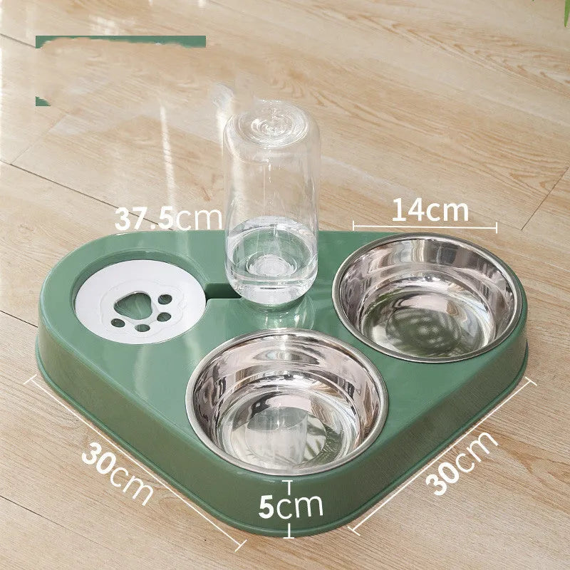 HOOPET automatic water refilling triple dog bowl set with stainless steel insert in dark blue large size