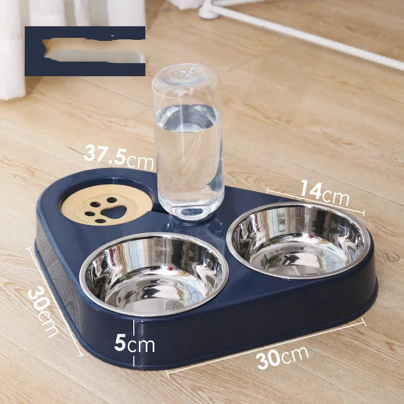 HOOPET automatic water refilling triple dog bowl set with stainless steel insert in dark blue large size