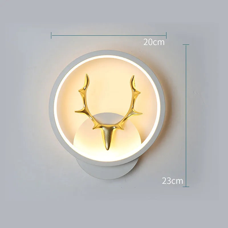 Art Deer Antler Wall Lamp in Nordic design with remote control on a white wall.