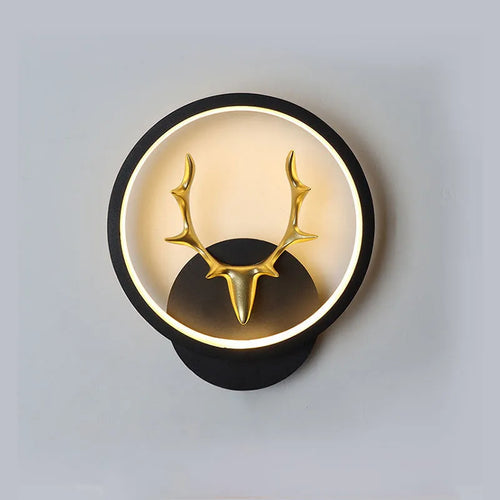 Art Deer Antler Wall Lamp in Nordic design with remote control on a white wall.