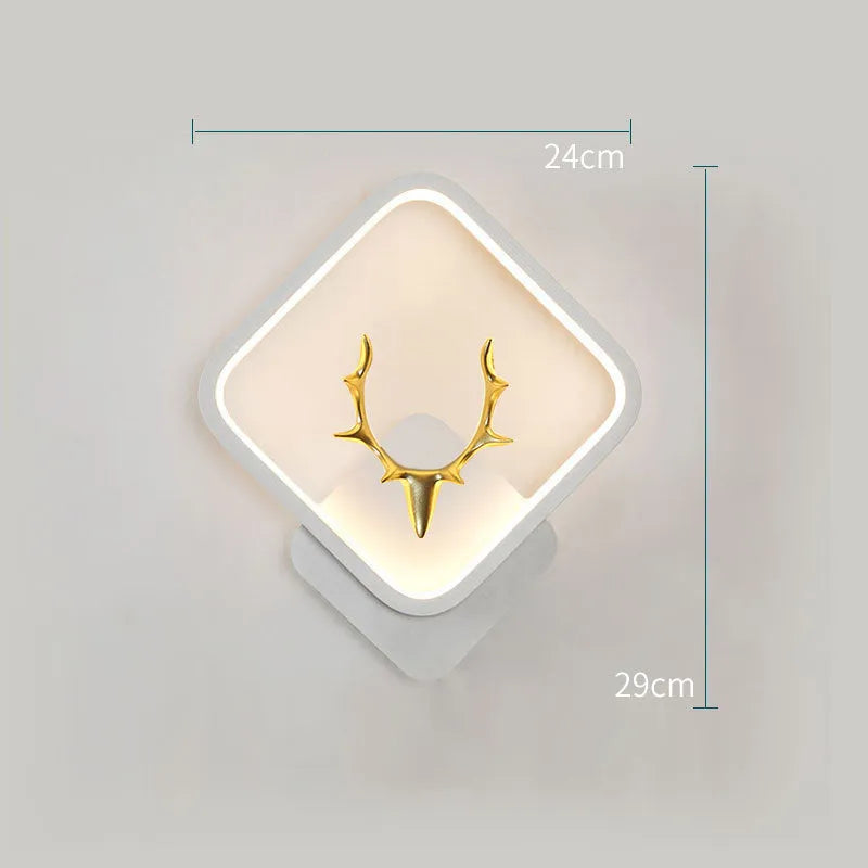 Art Deer Antler Wall Lamp in Nordic design with remote control on a white wall.