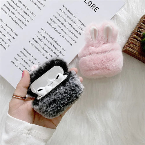 Pink rabbit ear silicone protective cover for Apple AirPods charging case