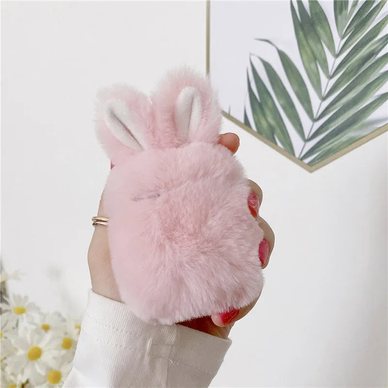 Pink rabbit ear silicone protective cover for Apple AirPods charging case