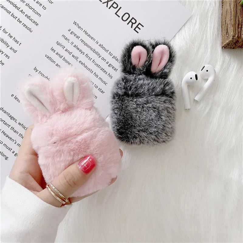 Pink rabbit ear silicone protective cover for Apple AirPods charging case