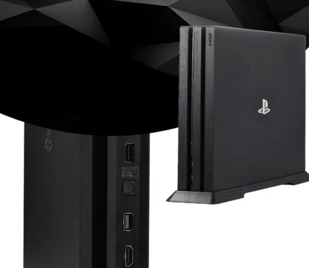 Black PS4 Pro bracket for horizontal console support, 37cm by 9cm by 2.5cm in size