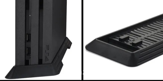 Black PS4 Pro bracket for horizontal console support, 37cm by 9cm by 2.5cm in size