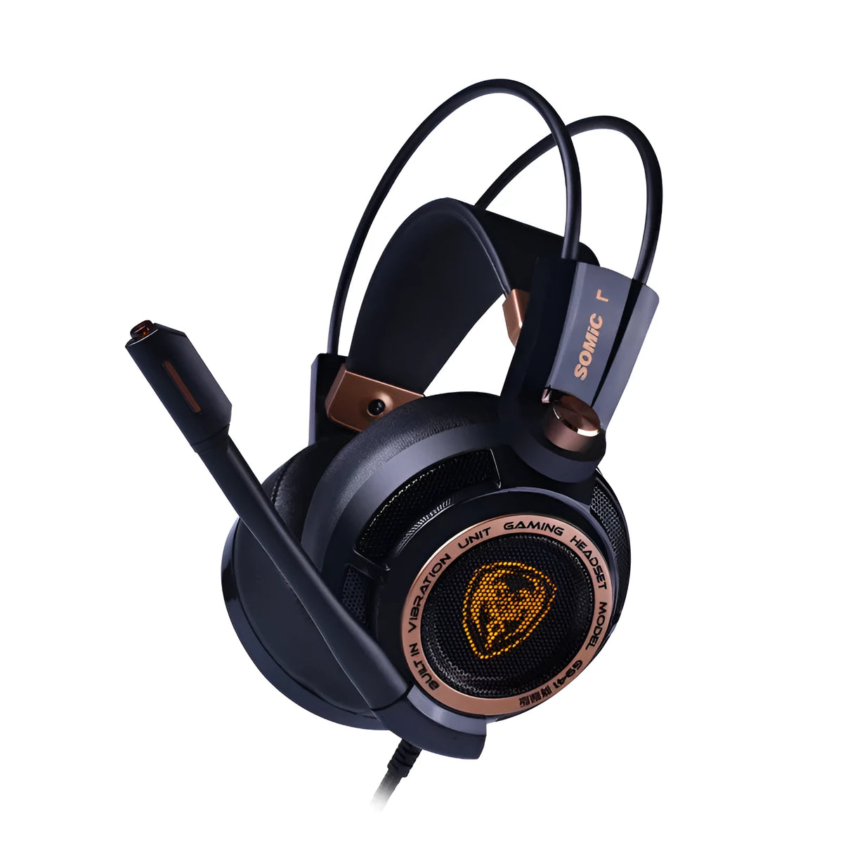 Black noise-cancelling over-ear USB headphones for PC computer with 40mm driver and 2.2m cable