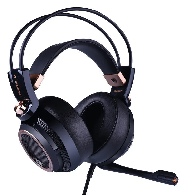 Black noise-cancelling over-ear USB headphones for PC computer with 40mm driver and 2.2m cable