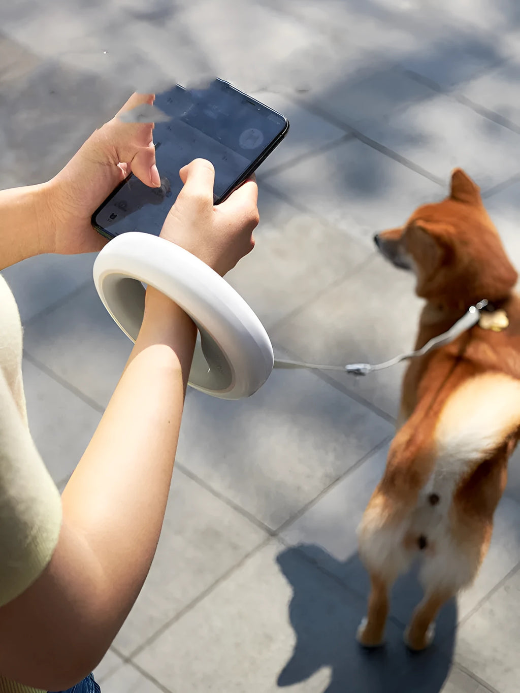 Meng Wangxing UFO retractable dog leash with nylon ribbon flashlight and anti-slip handle for small medium dogs