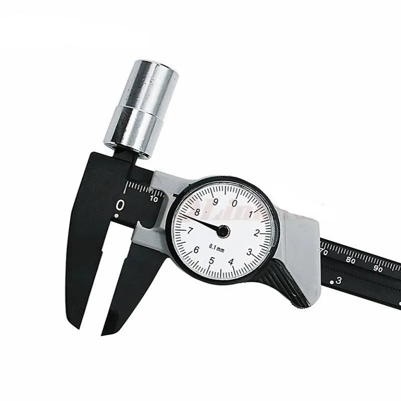 Plastic vernier caliper measuring tool with 0-150mm capacity and stainless steel components
