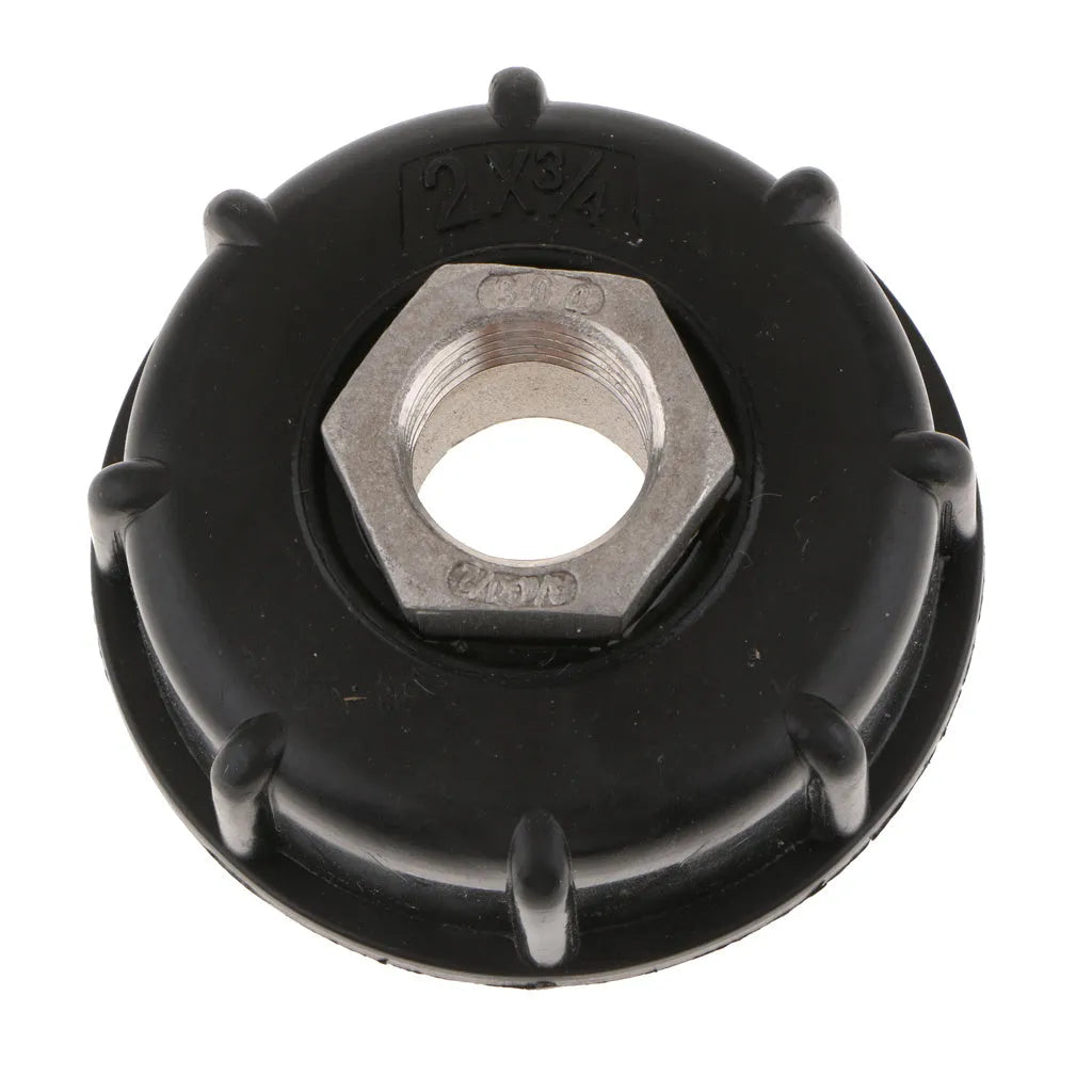 Black variable diameter ton barrel valve connector with stainless steel and PP construction for chemical barrels