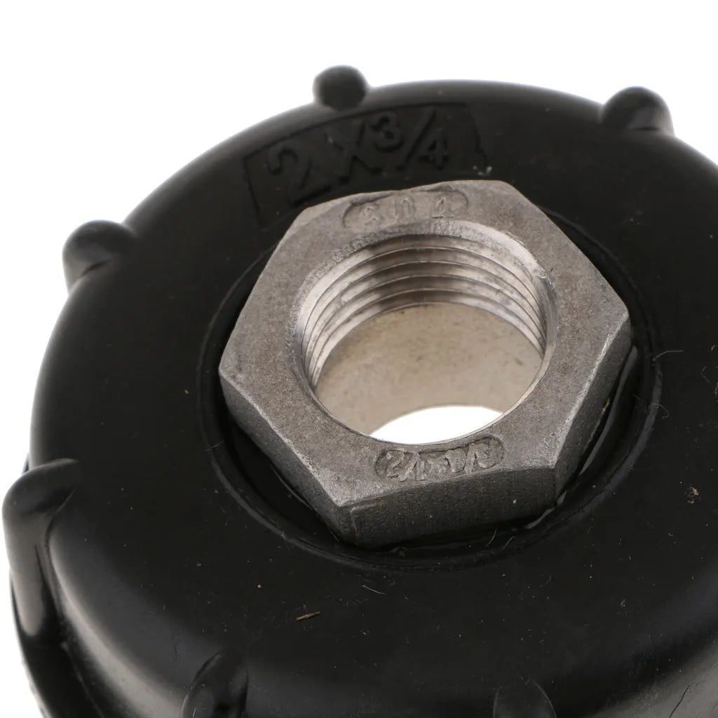 Black variable diameter ton barrel valve connector with stainless steel and PP construction for chemical barrels