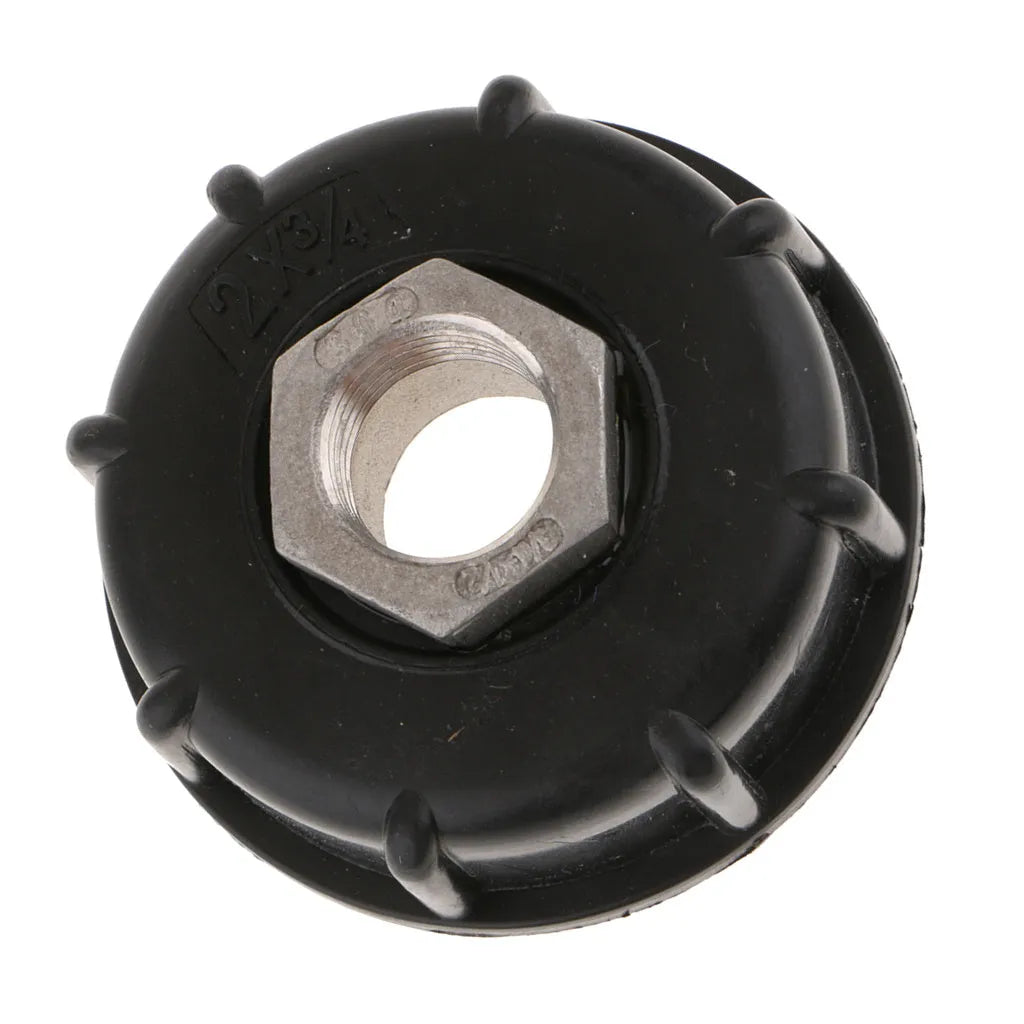 Black variable diameter ton barrel valve connector with stainless steel and PP construction for chemical barrels
