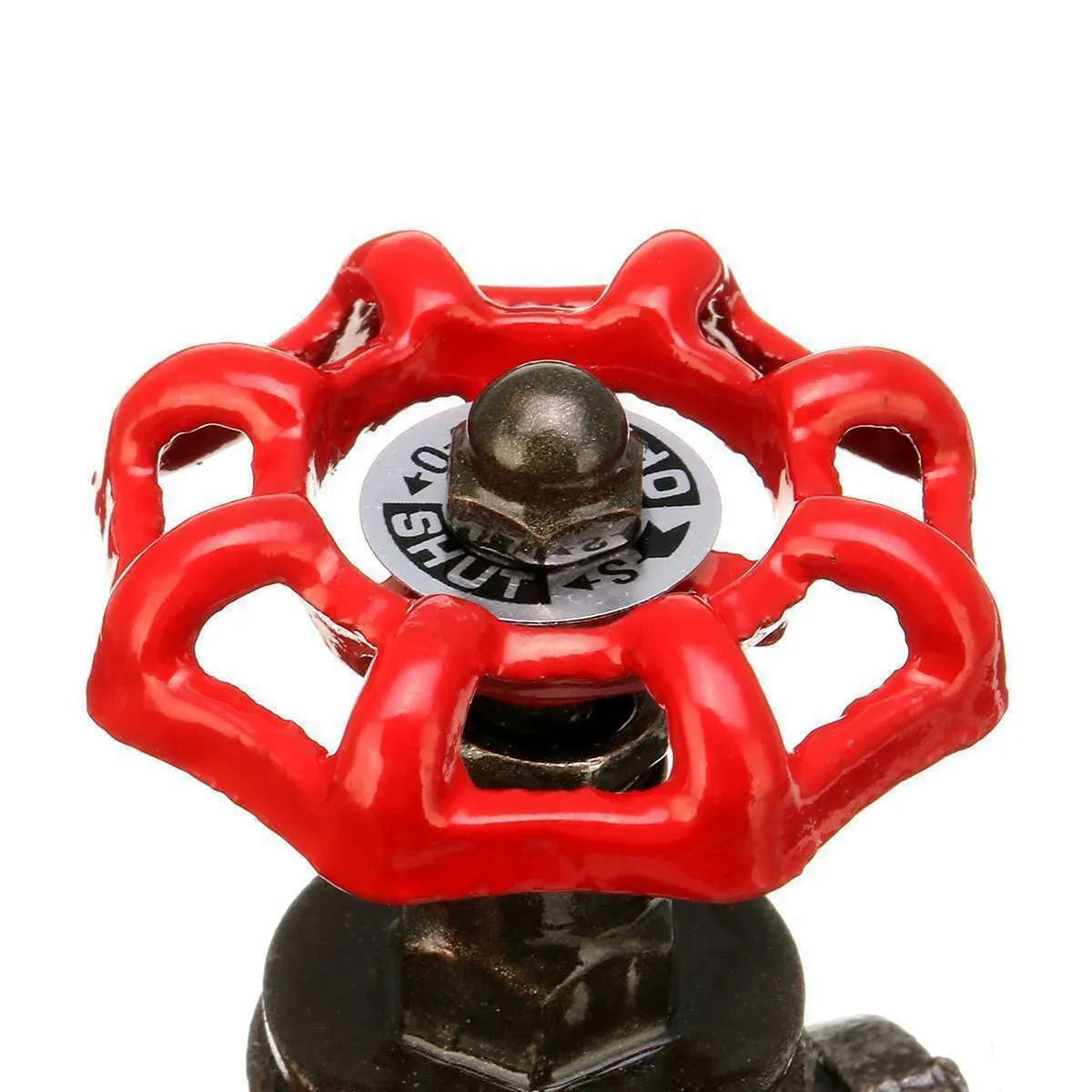 Red steampunk industrial valve with 3/4 inch BSP thread and grey copper tee detailing