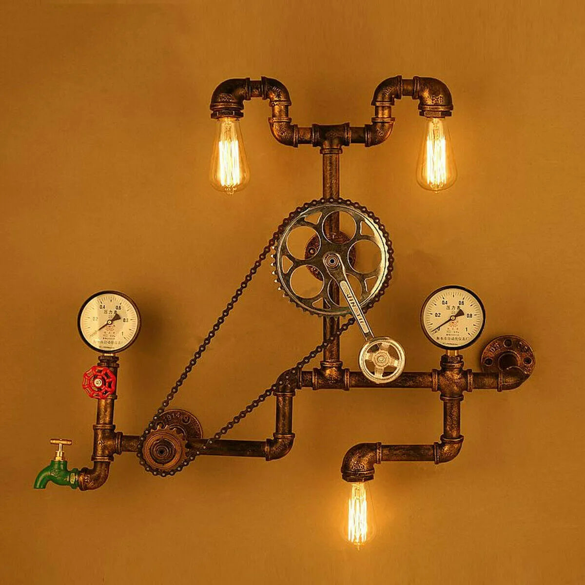 Red steampunk industrial valve with 3/4 inch BSP thread and grey copper tee detailing