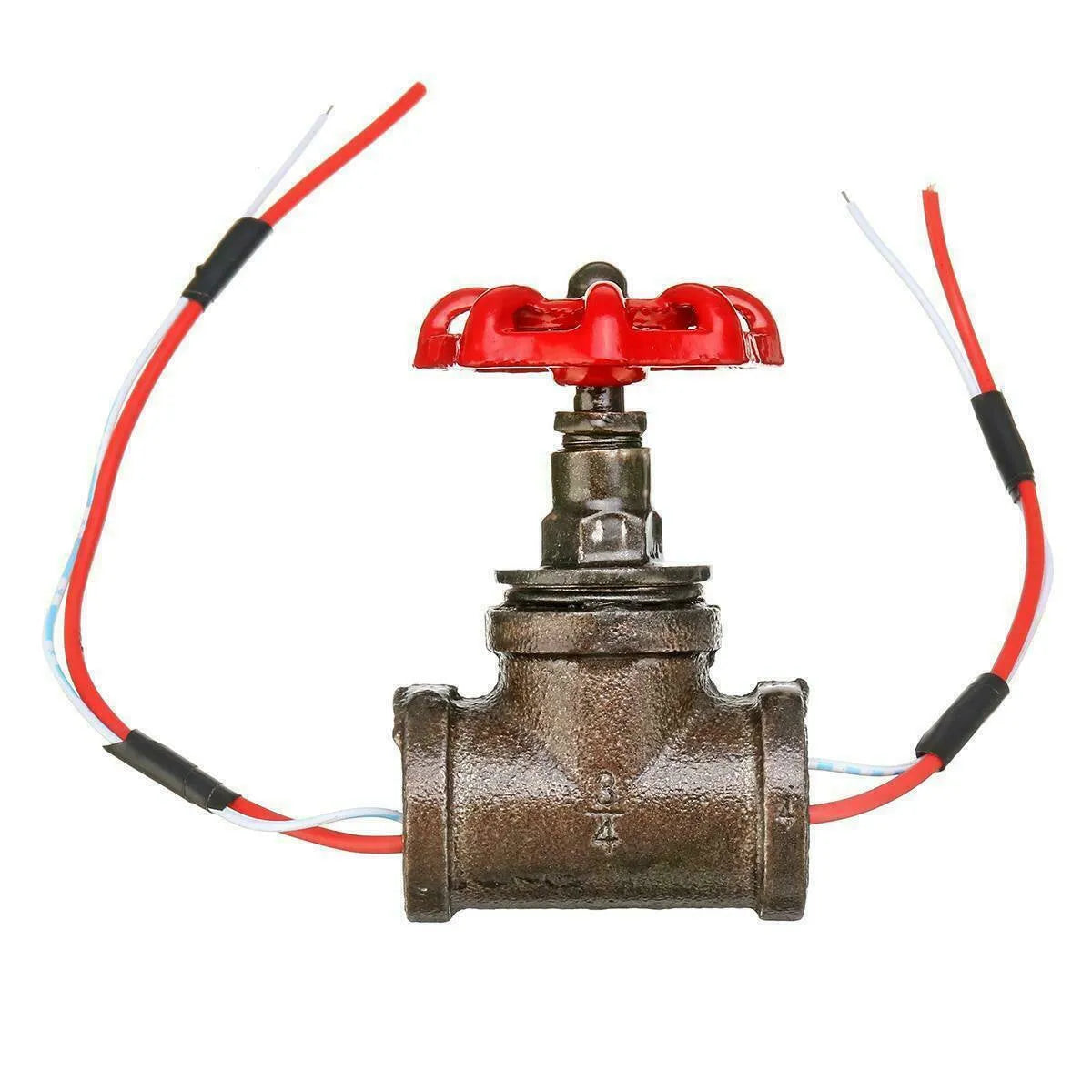 Red steampunk industrial valve with 3/4 inch BSP thread and grey copper tee detailing