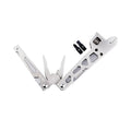 Stainless steel multi-function wrench tool with knife and pliers, shown at 13 mm length.