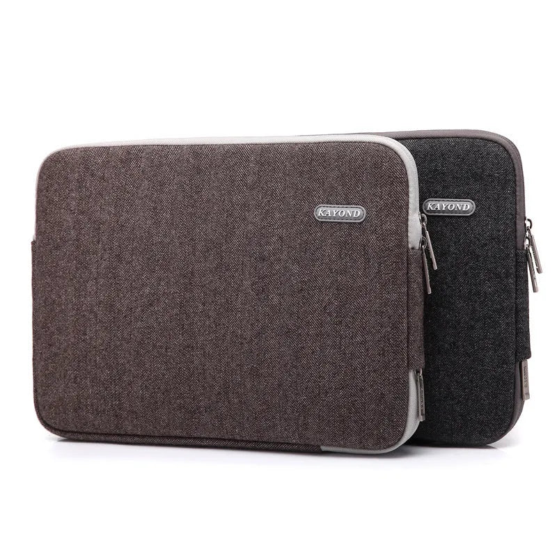 Cotton herringbone liner bag for laptop in khaki, compatible with 11-17 inch notebooks