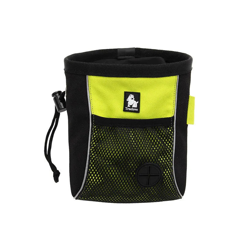 Dog training waist bag in orange or green with removable waste compartment and button fastening
