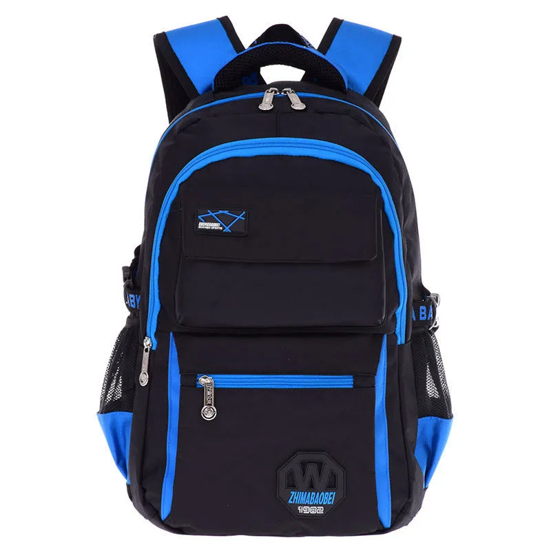 Waterproof nylon school backpack for students with multiple compartments in green colour