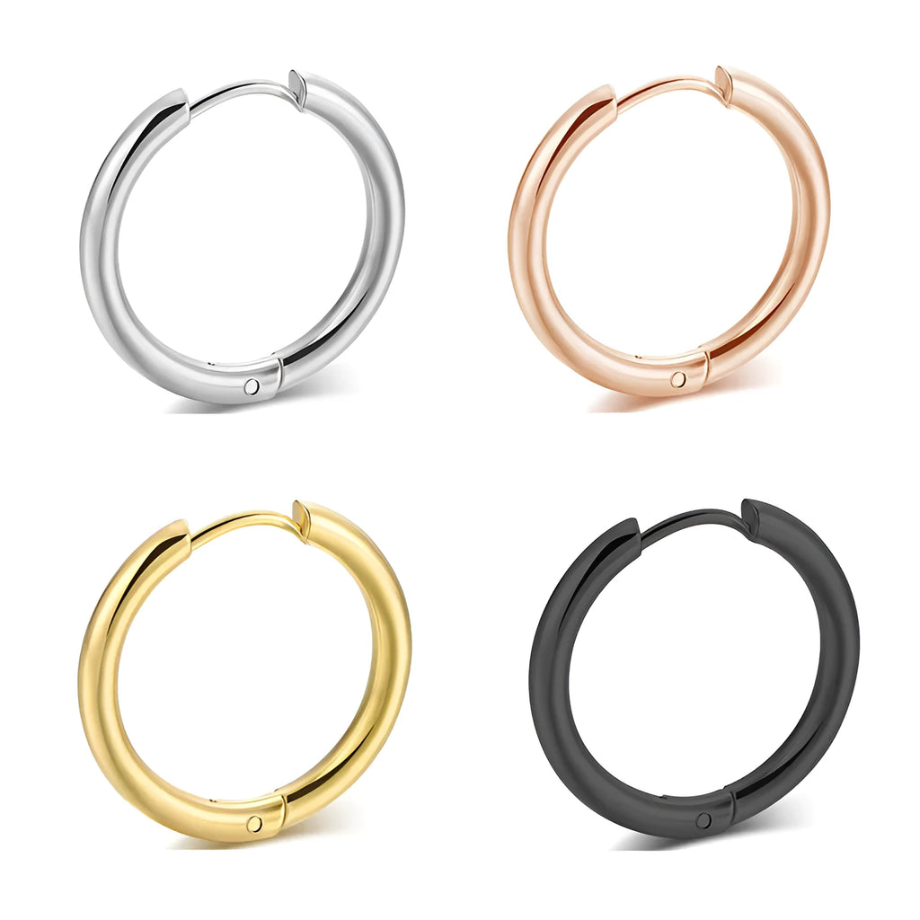 Titanium steel fashion line earrings for men and women in black, gold, rose gold or silver, 8mm to 20mm