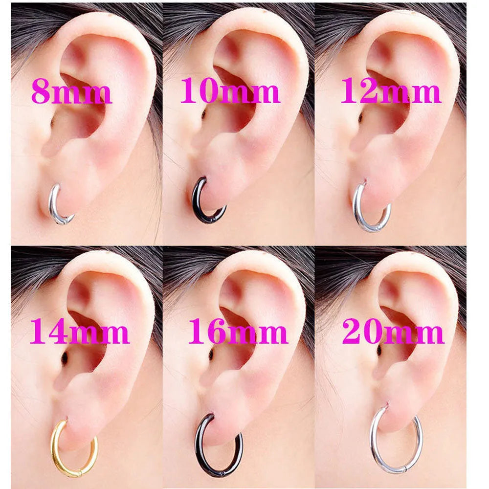 Titanium steel fashion line earrings for men and women in black, gold, rose gold or silver, 8mm to 20mm