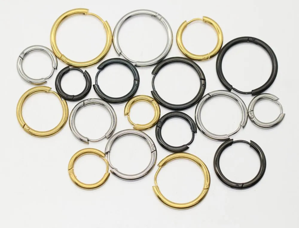 Titanium steel fashion line earrings for men and women in black, gold, rose gold or silver, 8mm to 20mm
