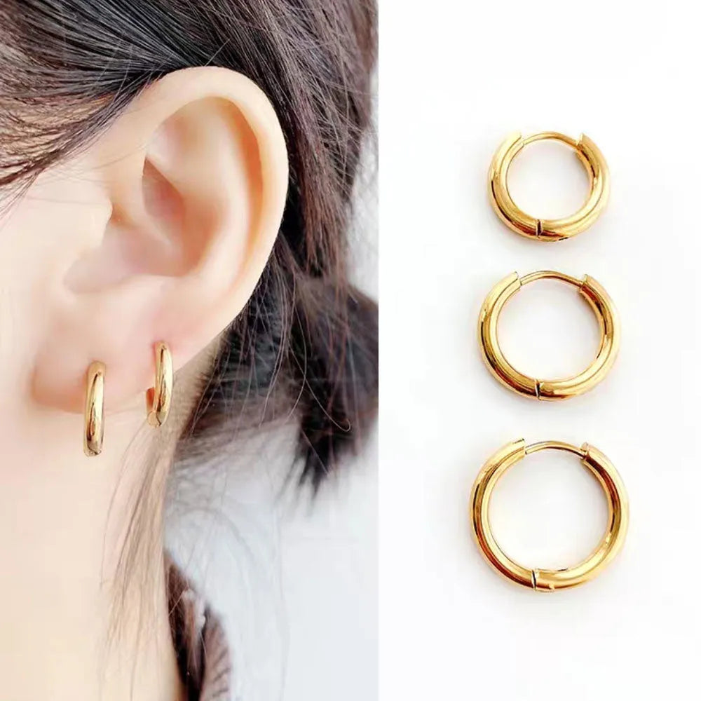 Titanium steel fashion line earrings for men and women in black, gold, rose gold or silver, 8mm to 20mm