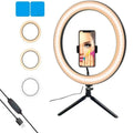10 inch 26cm desktop selfie ring light with 120 LED beads, USB powered, adjustable 2900-6500K colour temperature and phone clamp