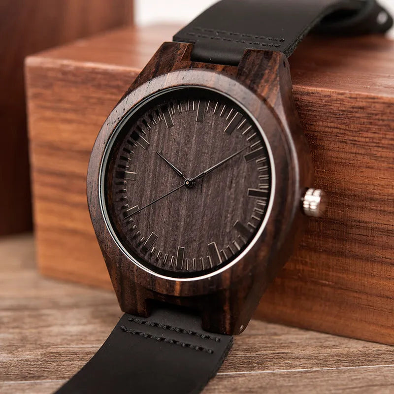 BOBO BIRD D26 men's wooden quartz watch with stainless steel buckle and custom engraving