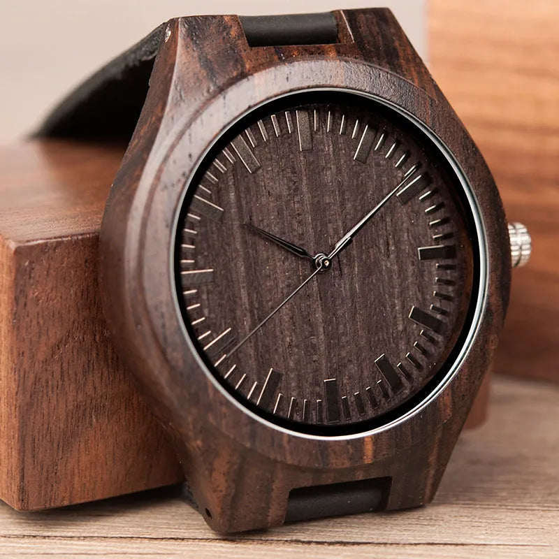 BOBO BIRD D26 men's wooden quartz watch with stainless steel buckle and custom engraving