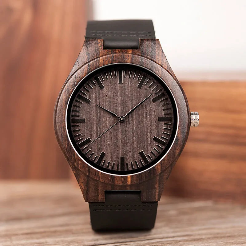 BOBO BIRD D26 men's wooden quartz watch with stainless steel buckle and custom engraving