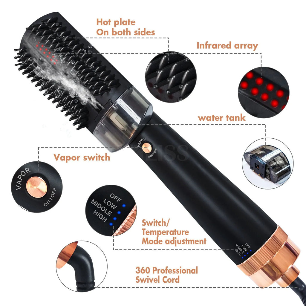 Black and pink wet dry infrared hot air comb with temperature control dial