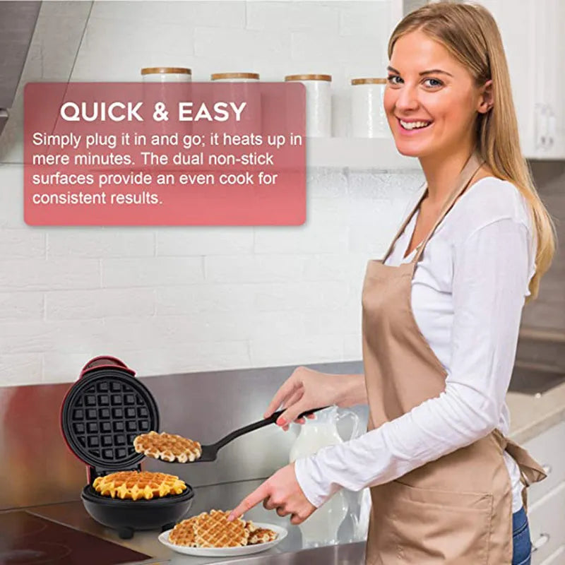 Red household mini electric waffle maker 350W non-stick 12.2cm with UK plug