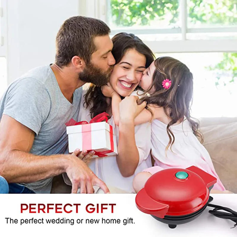 Red household mini electric waffle maker 350W non-stick 12.2cm with UK plug