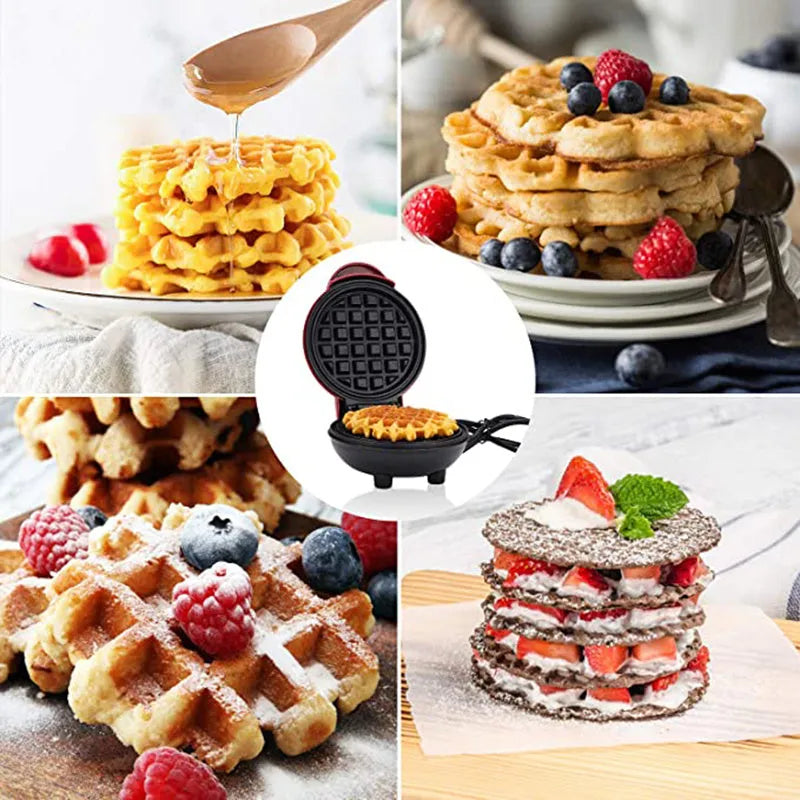 Red household mini electric waffle maker 350W non-stick 12.2cm with UK plug