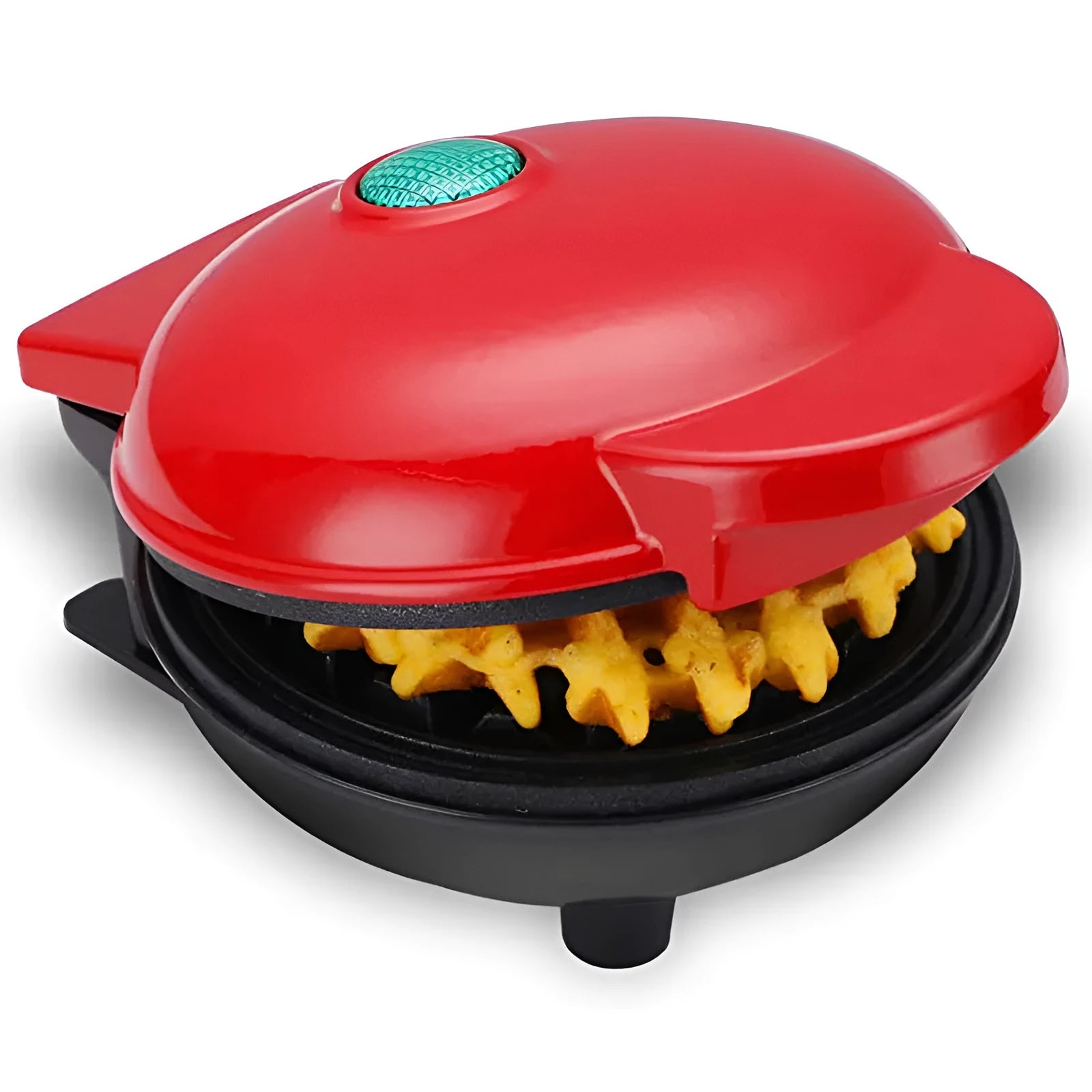 Red household mini electric waffle maker 350W non-stick 12.2cm with UK plug