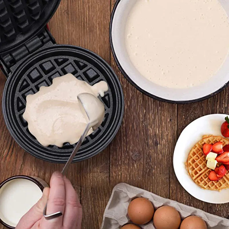 Red household mini electric waffle maker 350W non-stick 12.2cm with UK plug