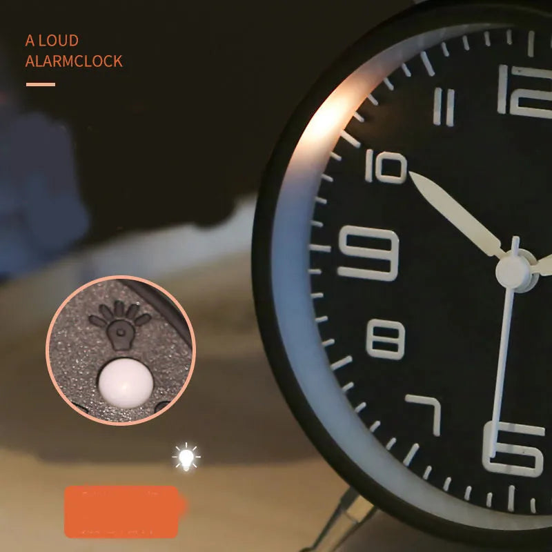 Big sound metal alarm clock with luminous dial, silent sweep, black finish, 4 inches size