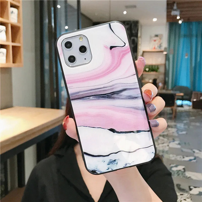 Marble back cover case for iPhone with tempered glass front and TPU bumper in Wandering Earth colour