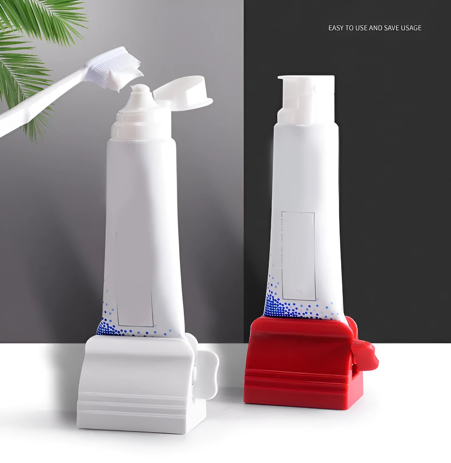 Large white ABS plastic toothpaste squeezer with red accents, used to squeeze toothpaste tubes flat