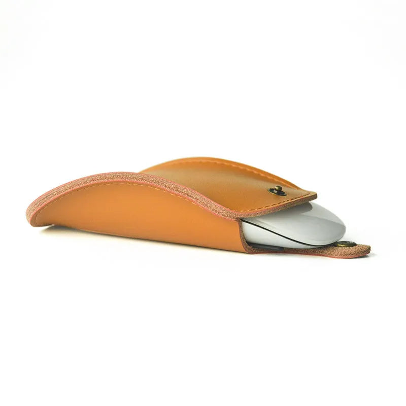 Brown leather storage bag for Apple Magic Mouse and Magic Control Bluetooth Mouse 2nd Generation, model PD-MC