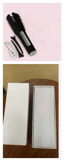 Wireless automatic hair curler with LCD screen, ceramic heating tube and 4800mAh battery, shown in pink