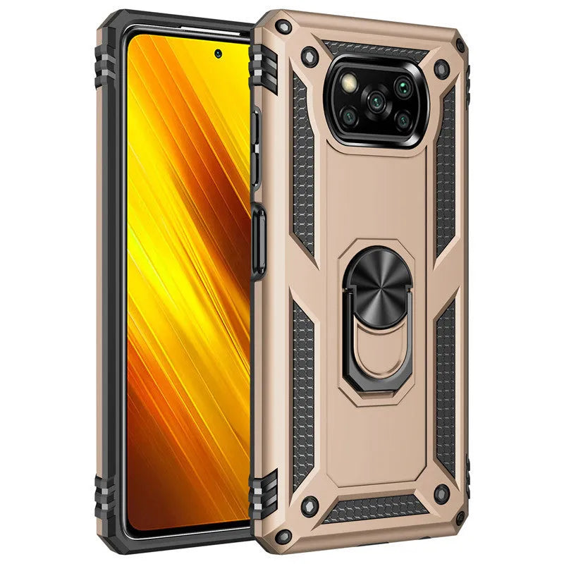 Shockproof TPU PC zinc alloy phone case for Poco X3 NFC shown in black