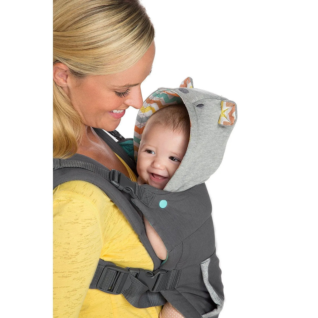 4-in-1 double-shoulder baby carrier in dark grey and light grey, one size, 15kg maximum load, with saliva towel