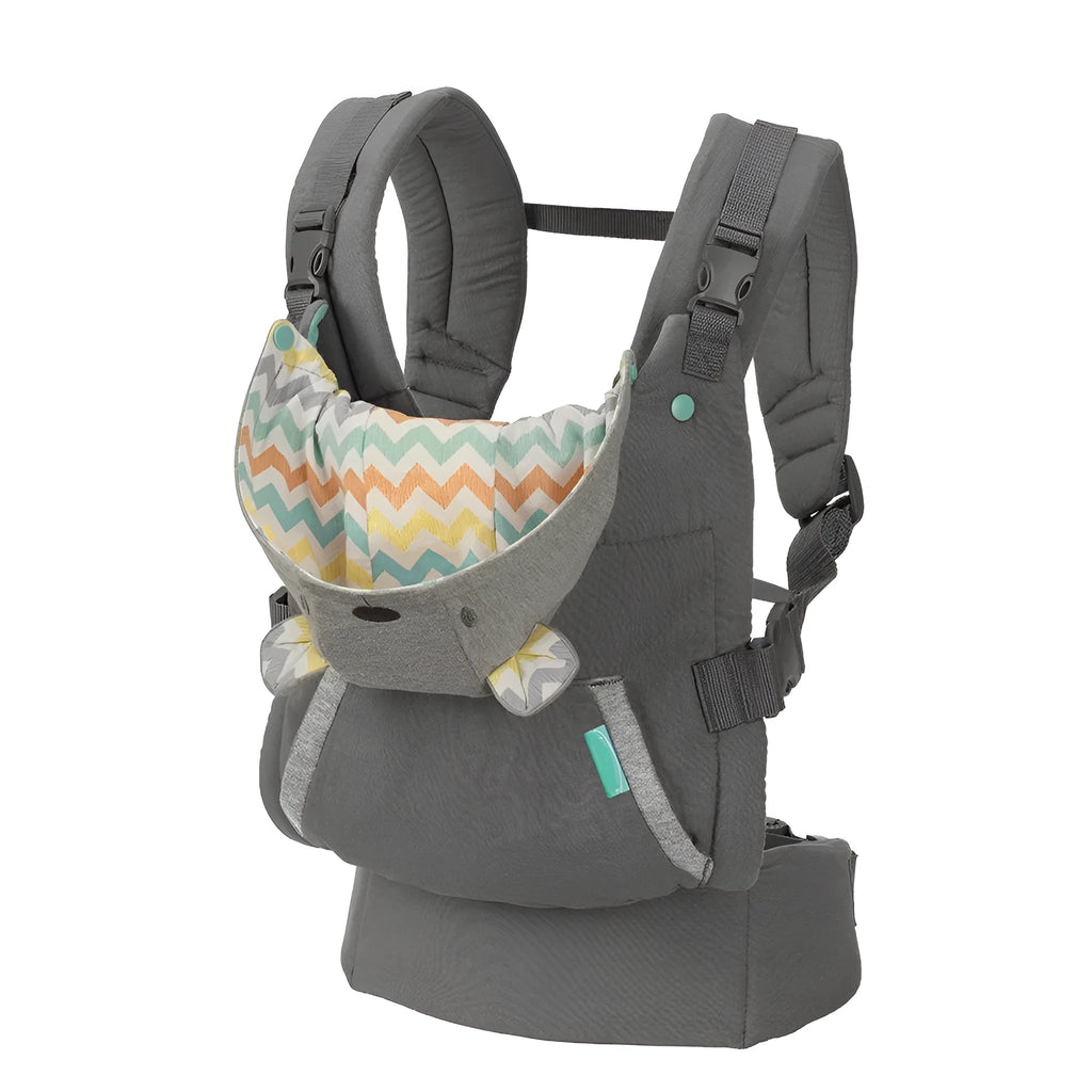 4-in-1 double-shoulder baby carrier in dark grey and light grey, one size, 15kg maximum load, with saliva towel
